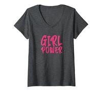 Femme Pouvoir féminin - Girl Power T-Shirt avec Col en V, Chiné Foncé, XXL