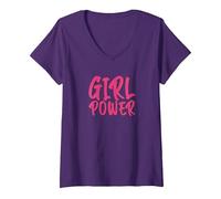 Femme Pouvoir féminin - Girl Power T-Shirt avec Col en V, Violet, XXL