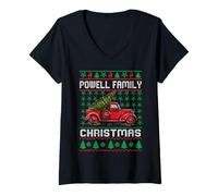 Femme Powell Family Christmas Red Truck Personalised Funny Xmas T-Shirt avec Col en V