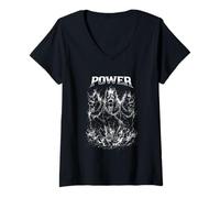 Femme Power Chien à Trois têtes Cerberus Hellhound Grunge Art T-Shirt avec Col en V