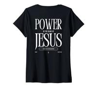 Femme Power in The Name of Jesus More Than Conquerors Fear Nothing T-Shirt avec Col en V
