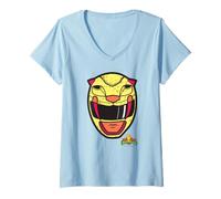 Femme Power Rangers Yellow Ranger Sabertooth Tiger Big Face T-Shirt avec Col en V