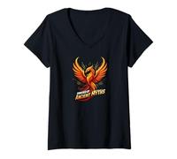 Femme Powered by Ancient Myths Phoenix Fire Bird T-Shirt avec Col en V