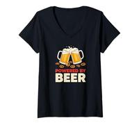 Femme Powered by Beer Mugs Bretzels Funny Drinking T-Shirt avec Col en V