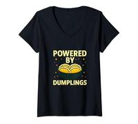 Femme Powered by Dumplings Funny Food Humour Design T-Shirt avec Col en V