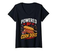 Femme Powered by Funny Corn Dogs Saying Humor Joke Gag T-Shirt avec Col en V
