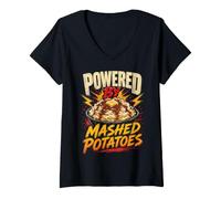 Femme Powered by Funny Mashed Potatoes Saying Humor Joke Gag T-Shirt avec Col en V