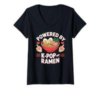 Femme Powered by K-Pop and Ramen Kpop Merch Japanese Noodle T-Shirt avec Col en V