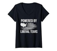 Femme Powered by Liberal Tears Flag Anti Liberal Make Liberals Cry T-Shirt avec Col en V
