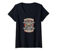 Femme Powered by Petrol & Passion VTwin Engine Motorcycle Mechanic T-Shirt avec Col en V