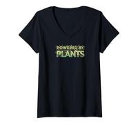 Femme Powered by Plants Vegan Lifestyle Botanical Design T-Shirt avec Col en V