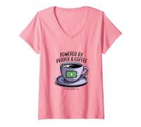Femme Powered by Prayer & Coffee Verse de la Bible chrétienne Faith T-Shirt avec Col en V