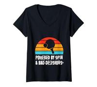 Femme Powered by Spin & Bad Decisions Funny Retro Table Tennis T-Shirt avec Col en V