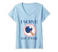 Femme Powered by Spin & Bad Decisions Funny Retro Table Tennis T-Shirt avec Col en V