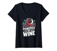 Femme Powered by Wine Funny Grapes Humour T-Shirt avec Col en V
