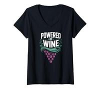 Femme Powered by Wine Lover Design Funny Wine Lover T-Shirt avec Col en V