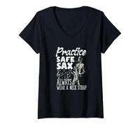Femme Practice Safe Sax Always Wear A Neck Saxophone Funny Saxophone T-Shirt avec Col en V