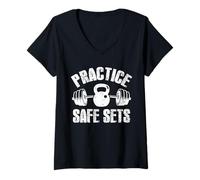 Femme Practice Safe Sets Kettlebell Barbell Quote T-Shirt avec Col en V