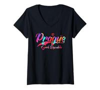 Femme Prague Czech Republic | Vacation Travel T-Shirt avec Col en V