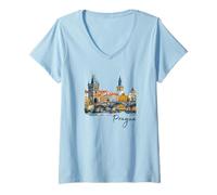 Femme Prague République Tchèque Souvenir Prague T-Shirt avec Col en V