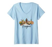 Femme Prague République Tchèque Souvenir Prague T-Shirt avec Col en V