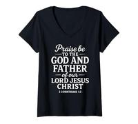 Femme Praise Be to God Father of Jésus Écriture 2 Corinthiens 1:3 T-Shirt avec Col en V