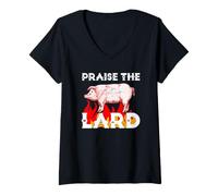 Femme Praise The Holy Lard Funny Pig BBQ Grilling Pork Lover Meme T-Shirt avec Col en V
