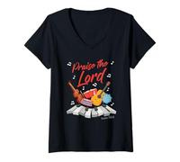 Femme Praise The Lord - Psalm 150:6 Christian Church Worship Color T-Shirt avec Col en V