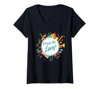Femme Praise The Lord - Psalm 150:6 Christian Church Worship Color T-Shirt avec Col en V