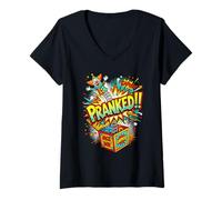 Femme Pranked Jack in The Box Comic Clown Comic Pop Art Co. T-Shirt avec Col en V