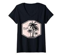 Femme Praslin Seychelles Feuilles de Palmier Tropical Île Souvenir T-Shirt avec Col en V