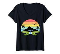 Femme Praslin Seychelles Palmiers sur Une Île avec des Fleurs T-Shirt avec Col en V