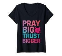 Femme Pray Big Trust Bigger Funny Dog Christian Faith T-Shirt avec Col en V