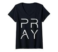 Femme Pray God Jesus Christ Faith Prayer Religious Christian T-Shirt avec Col en V