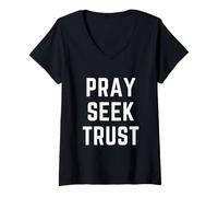 Femme Pray Seek Trust Christian Faith Bible Culte Vêtements T-Shirt avec Col en V