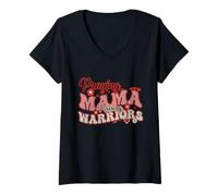 Femme Praying Mama Raising Warriors Groovy Fête des Mères T-Shirt avec Col en V