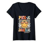 Femme Pre-K Dream Team Smile Retro Rentrée Scolaire Pre-K T-Shirt avec Col en V