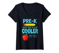 Femme Pre-K vient de devenir beaucoup plus cool Premier jour d'école amusant pour les enfants T-Shirt avec Col en V