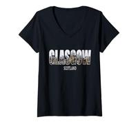 Femme Préfecture de Glasgow Ville d'Écosse Design Vintage T-Shirt avec Col en V