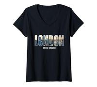 Femme Préfecture de Londres Angleterre City Royaume-Uni Vintage T-Shirt avec Col en V