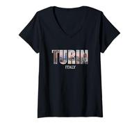Femme Préfecture de Turin Italie Ville Turin Vintage Italia Turin T-Shirt avec Col en V