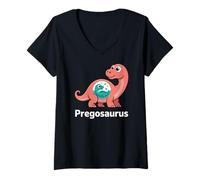 Femme Pregosaurus, Pregnant Dinosaur, Baby Pregnancy Announcement T-Shirt avec Col en V