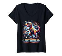Femme Prehistoric Raptor Retro Pop Art Cosmic Dinosaur Energy T-Shirt avec Col en V