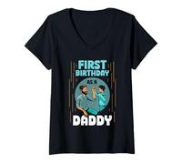 Femme Premier Anniversaire en Tant Que Papa Père Fête T-Shirt avec Col en V