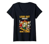 Femme Premier Jour d'école, Regarde Ici, Je Viens, des Enfants Mignons T-Shirt avec Col en V