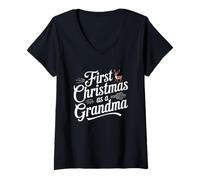 Femme Premier Noël en tant que grand-mère pull famille Xmas T-Shirt avec Col en V