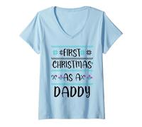 Femme Premier Noël en Tant Que Papa Mignon Noël 1er père d'hiver T-Shirt avec Col en V