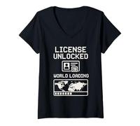 Femme Premier propriétaire de voiture, nouveau chauffeur, étape importante, Ride Pride Independence T-Shirt avec Col en V
