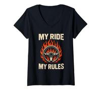 Femme Premier propriétaire de voiture, nouveau chauffeur, étape importante, Ride Pride Independence T-Shirt avec Col en V