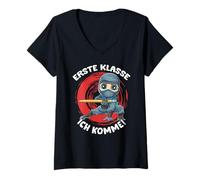 Femme Première Année À L'école Ninja, Me Voilà T-Shirt avec Col en V